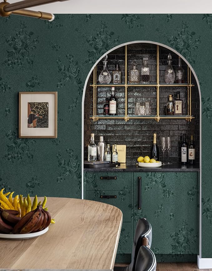 Erfoni 118"x17.7" Dark Green Wallpaper Thicken Floral Embossed Contact Paper - Image 6