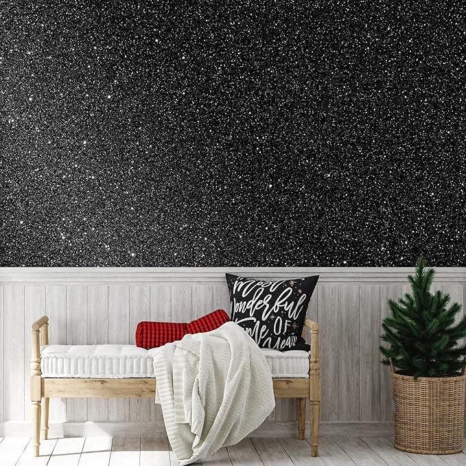 CHIHUT Glitter Black Wallpaper 15.7''x100'' Peel and Stick Wallpaper Self - Image 2