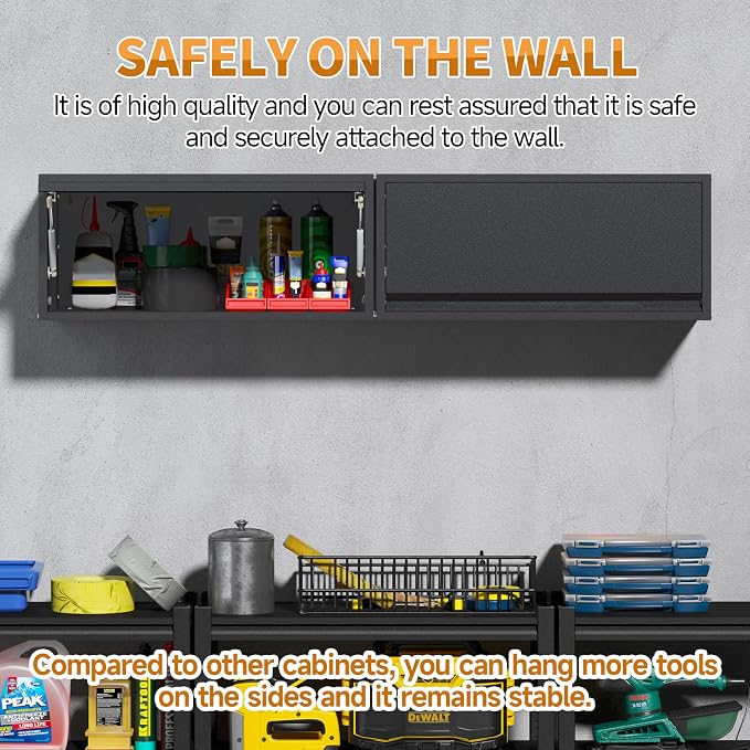 Metal Garage Wall Cabinet with Up-Flip Door, Wall-Mounted Steel Storage Cabinet - Image 7