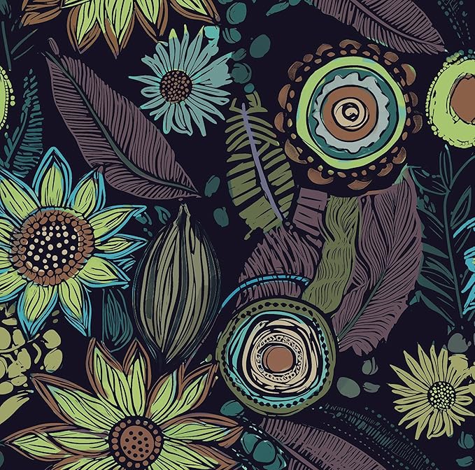 Vintage Boho Wallpaper Peel and Stick, Dark Purple/Green Gothic Floral Contact by Laatse
