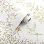 Froluya Cream White and Gold Floral Wallpaper Peel and Stick Wallpaper - Image 6