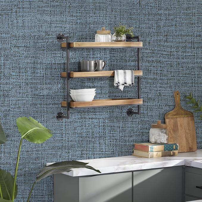 Blue Gray Grasscloth Peel and Stick Wallpaper 17.3"x120" Faux Linen Textured - Image 4
