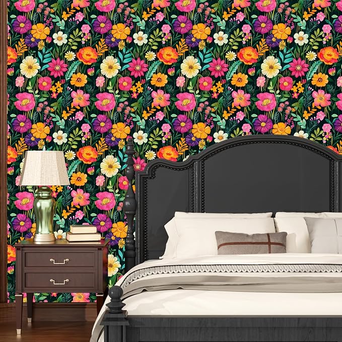 BOKEBEVE Extra Long Watercolor Colorful Floral Wallpaper Peel and Stick Green - Image 4