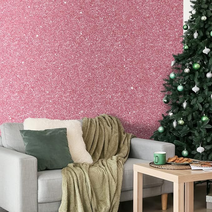 CHIHUT Pink Glitter Wallpaper Stick and Peel 15.7''x100'' Sparkle Glitter - Image 9