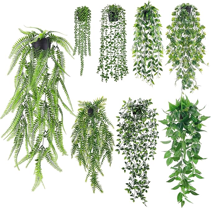 Der Rose 8Pcs Fake Plants Hanging Artificial Ivy Vine Faux Eucalyptus Hanging by DerRose