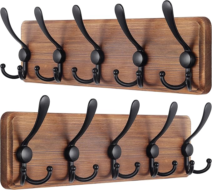 SKOLOO Rustic Wall Mounted Coat Rack: 16" Stud Spacing, Pine Real Wood Plank by SKOLOO