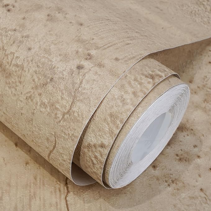 WADILE Beige Concrete Wallpaper 15.7 in * 708 in, Cement Contact Paper 3D Matte by WADILE
