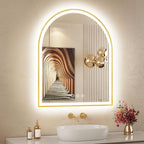 Arched LED Mirror for Bathroom 24"x30", Brushed Gold Lighted Bathroom Mirror by OUMUSUMIRROR