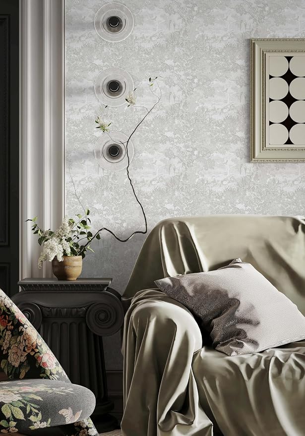 Heroad Peel and Stick Wallpaper Grey and White Vintage Forest Animals Floral - Image 8