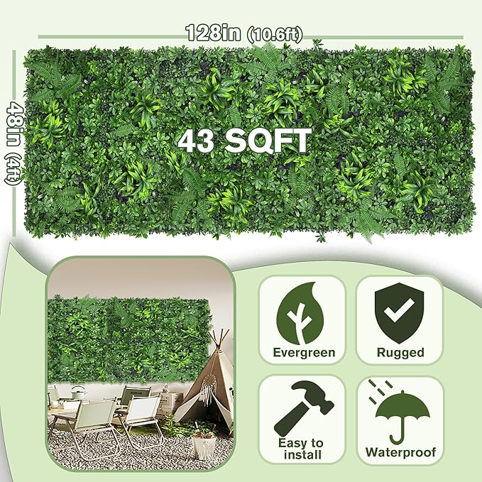 Artificial Green Boxwood Grass Wall Roll: 48"x128" UV Protected Ivy Privacy - Image 2