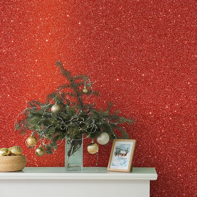 CHIHUT Red Glitter Wallpaper 15.7''x100'' Sparkle Glitter Fabric Peel and Stick - Image 3