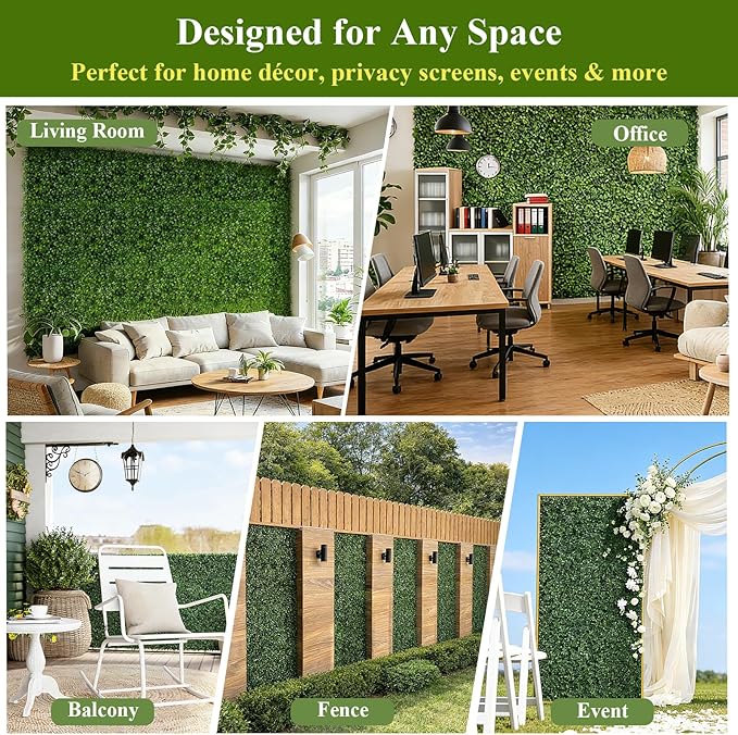28Pcs Artificial Grass Wall Panels 10" x 10" Faux Boxwood Green Wall UV - Image 7