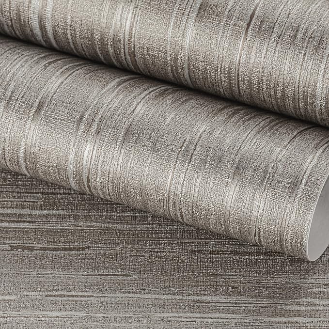 FunStick Taupe Grasscloth Peel and Stick Wallpaper Textured Grass Cloth by FunStick