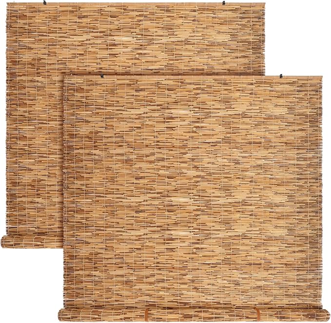 DoubleFill 2 Pcs Bamboo Shades Outdoor Reed Roll up Blinds 60 W x 72 H Blackout by DoubleFill