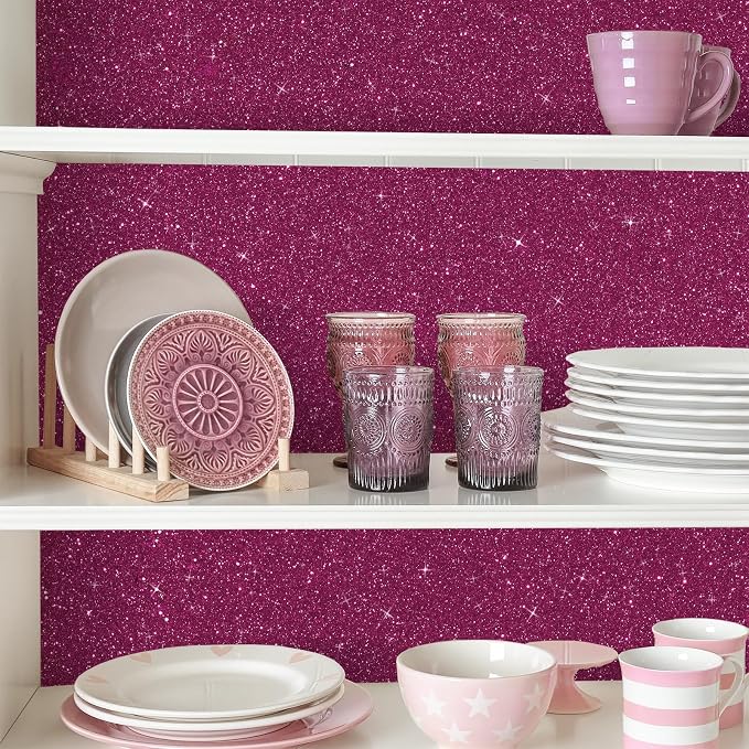 CRE8TIVE Deep Pink Glitter Wallpaper Border 8"x354" Shiny Glitter Wallpaper - Image 6