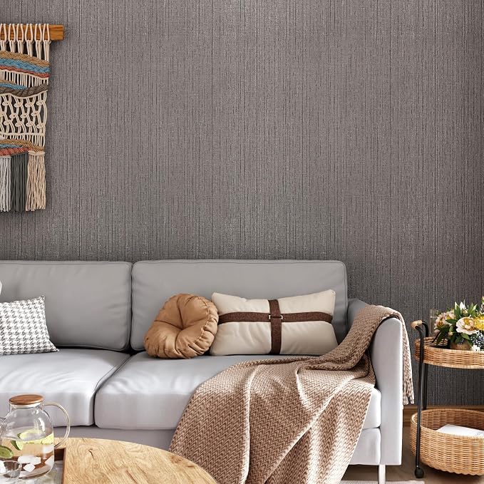 CRE8TIVE Dark Grey Grasscloth Wallpaper Removable Textured Wallpaper Stick and - Image 2