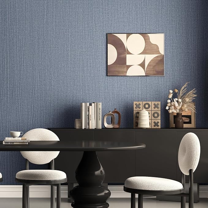 Haimin Fabric Wallpaper Textured Contact Paper Navy Blue Peel and Stick Faux - Image 6