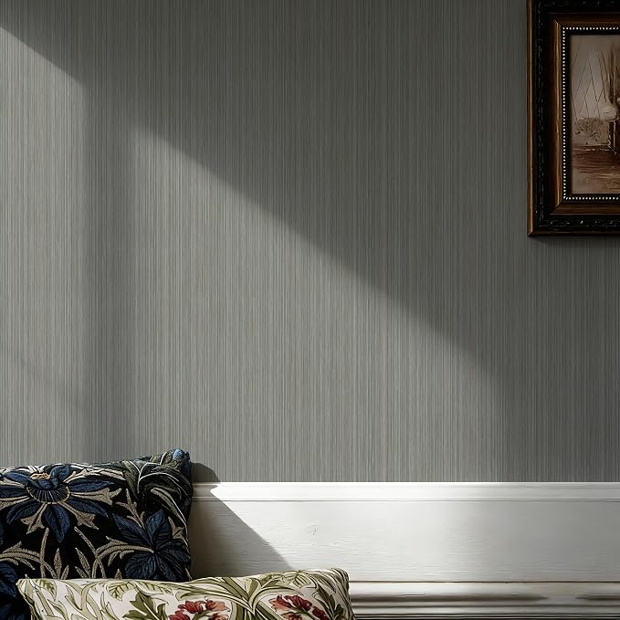 YXTII 20.8" x 393.7" Gray Grasscloth Peel and Stick Wallpaper, Textured - Image 4