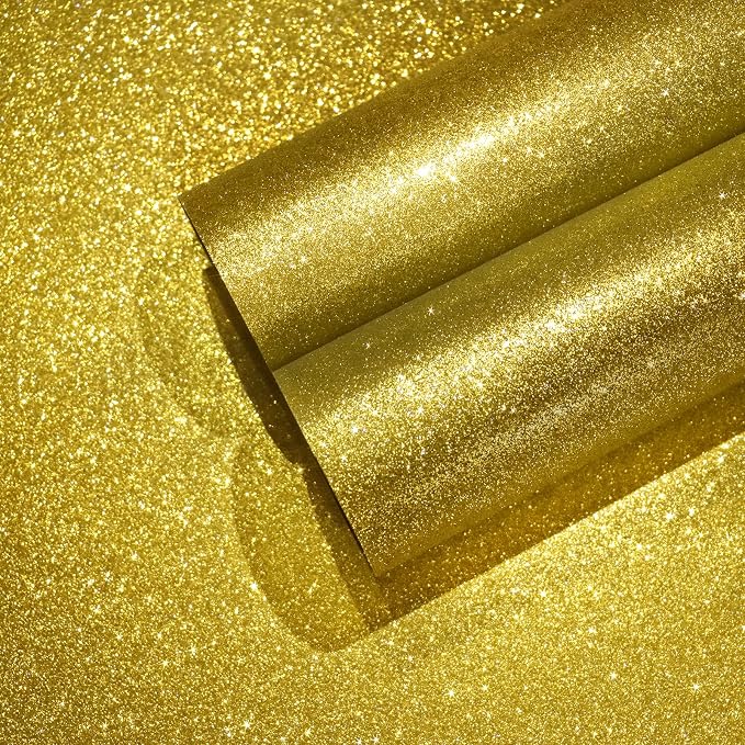 CHIHUT 15.7''x236'' Glitter Contact Paper Gold Glitter Wallpaper Stick and Peel by CHIHUT