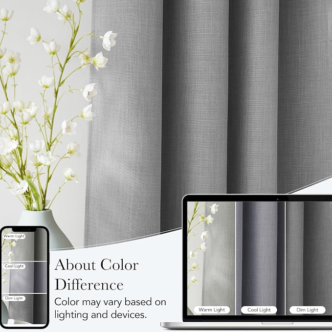 NICETOWN Light Grey Faux Linen Room Darkening Rod Pocket Curtains 63 inch Length - Image 5