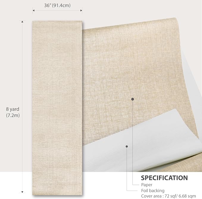 Ansehan Wallcovering W030106 EnvyCollection 36" W x 8 Yard L, Natural Paper - Image 7
