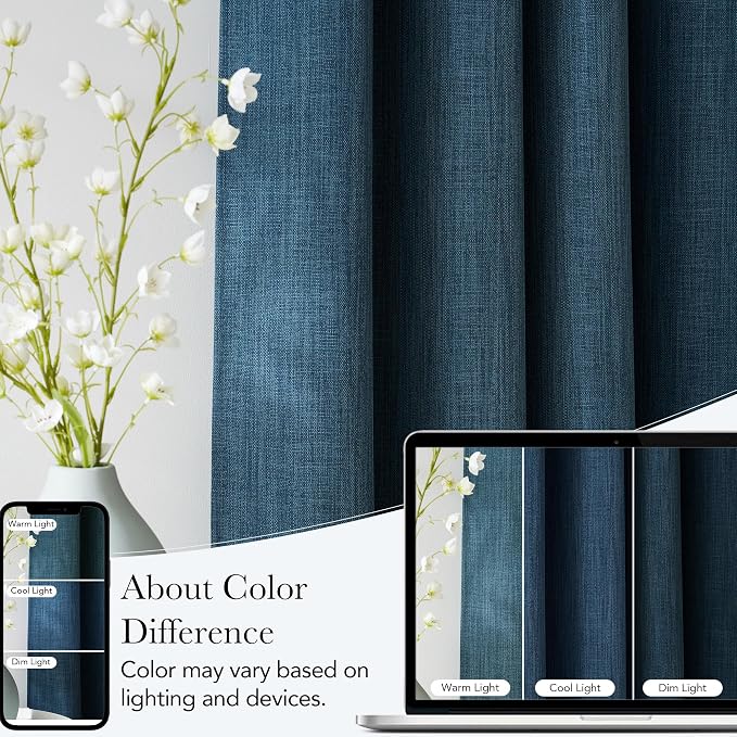 NICETOWN Short Faux Linen Stone Blue Blackout Curtains 63 inches Long - Image 5