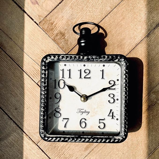 Retro Rectangle Small Wall Clock, Battery Operated Silent Black Vintage Decor - Image 4
