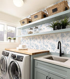 Froluya Cream White and Blue Floral Wallpaper Peel and Stick Wallpaper - Image 8