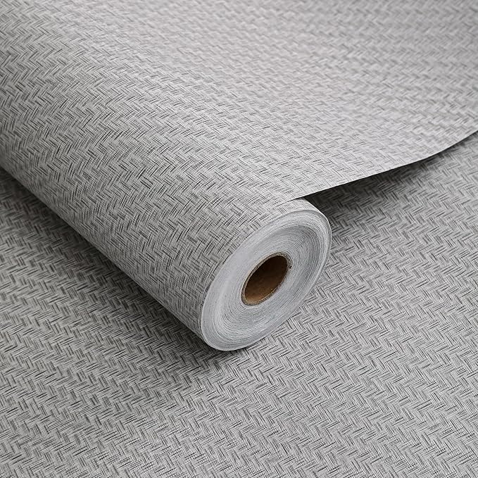 Haimin Fabric Wallpaper Textured Contact Paper Gray Grasscloth Wallpaper Peel by HaiminHomeDecorWallpaper