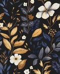 Laatse Blue/Gold Leaf Wallpaper Peel and Stick Vintage Dark Floral Wallpaper by Laatse