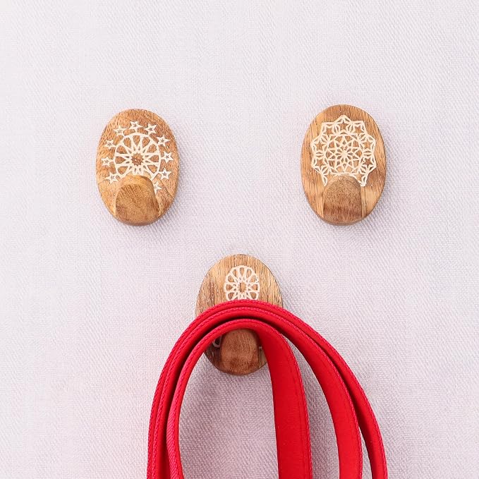 Indian Shelf 6 Lb- 3 Pieces Decorative Wood Adhesive Wall Hooks–Boho Peel and - Image 8