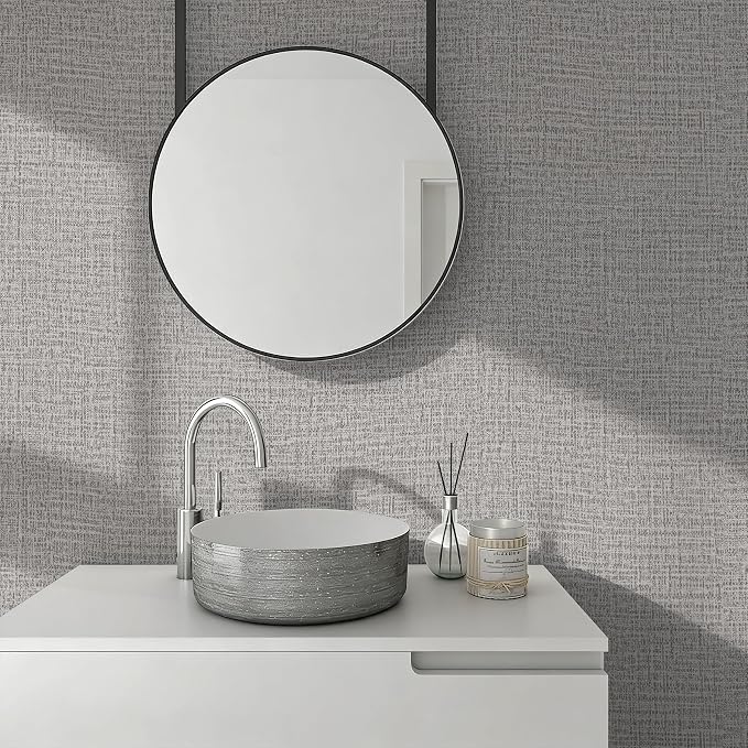 Guvana Grasscloth Peel and Stick Wallpaper Grey Textured Contact Paper Modern - Image 4