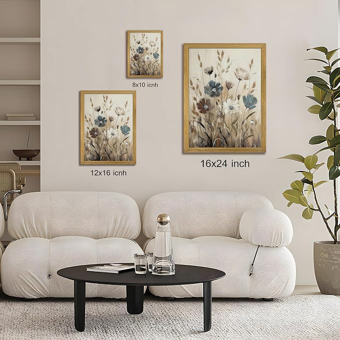 Yaneiro Wood Framed Vintage Wildflower Wall Art, Boho Canvas Wall Decor - Image 2