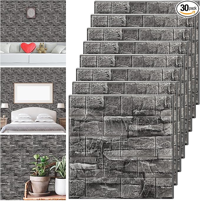 Tinlade 30 Pcs 28.81 Sq ft 3D Wall Panels Peel and Stick Foam Brick Wallpaper by Tinlade