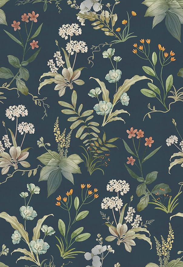 Simon&Siff Vintage Peel and Stick Wallpaper Blue Floral Wallpaper Wildflowers by SimonSiff