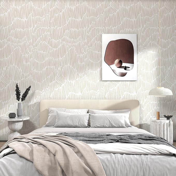 Theper Beige Modern Striped Wallpaper Peel and Stick Boho 17.3"×275" Removable - Image 8