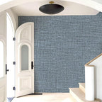 Amiya Grasscloth Wallpaper Blue Peel and Stick Faux Fabric Linen Contact Paper - Image 9
