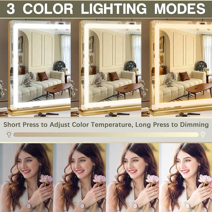 ROLOVE Gold Vanity Mirror with Lights, LED Makeup Mirror, USB Charging Port - Image 4