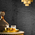 Fititem Black Peel and Stick Wallpaper 118inL 17.3inW Modern Black Crocodile by Fititem__FitYourHome