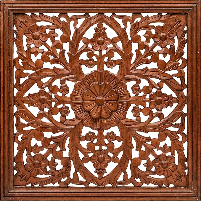 Homebia Designs Handmade Carved Wooden Wall Hanging Plaque 24x24 Inch Elegant by HomebiaDesigns