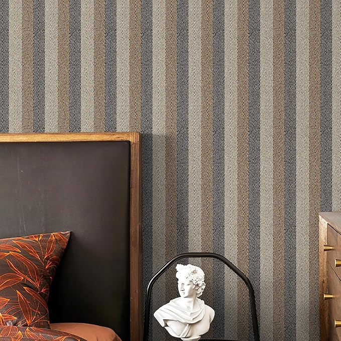 Simon&Siff Textured Fabric Wallpaper Peel and Stick 17.3"x800" Beige/Brown/Grey - Image 2
