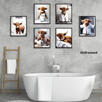 SEHSUVC Funny Bathroom Cow Posters Wall Art Set of 9, Vintage Brown Highland - Image 5