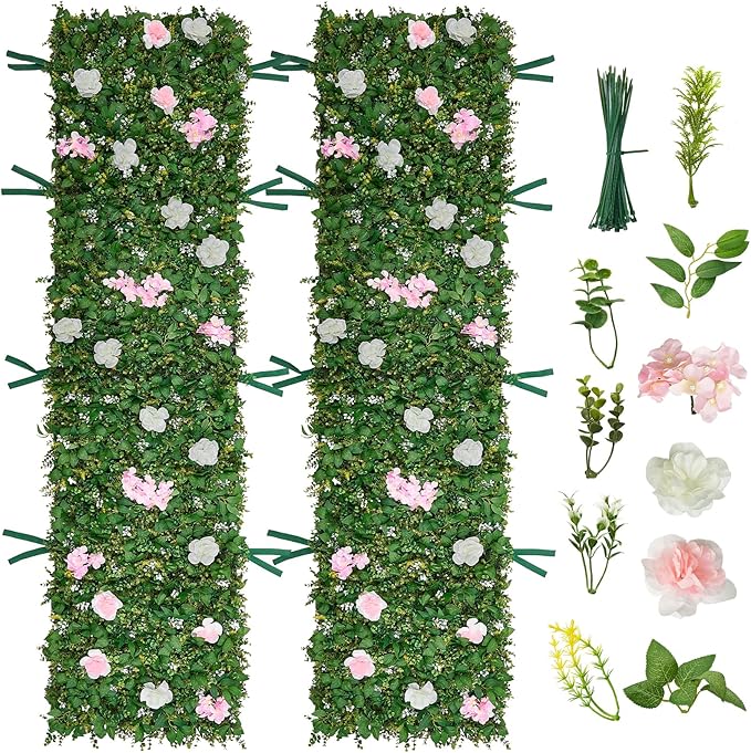 VEVOR Artificial Luxury‌ Flower Wall Backdrop, Each Panel 2 x 8 ft, Gorgeous 3D by VEVOR