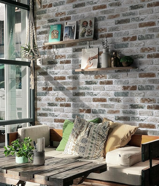 Guvana 17.3"×394" Brick Wallpaper Self Adhesive Wall Paper Red/Blue/Grey Brick - Image 2