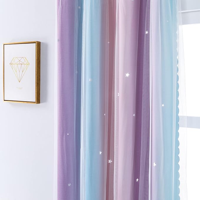 XiDi Curtains for Bedroom Decor, Rainbow Pink Purple/34/96 - Image 5