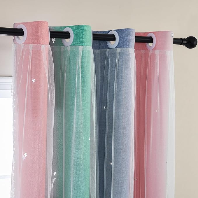 XiDi Curtains for Bedroom Decor, Rainbow Pinkgreen grey52/96 - Image 2