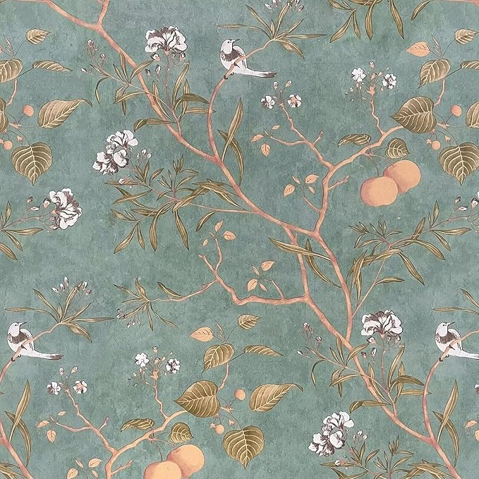 Laatse Green Floral Wallpaper Peel and Stick Bird Wallpaper 17.5" x 78.7" by Laatse