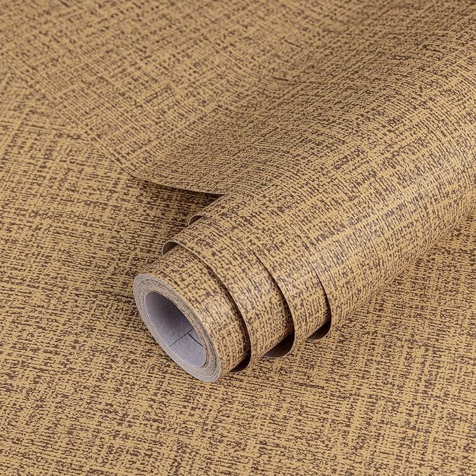 TANONE Dark Coffee Linen Wallpaper Self-Adhesive- Grasscloth Contact Paper Peel by TANONE