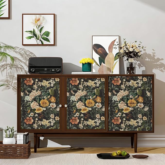 Livebor Floral Peel and Stick Wallpaper Black Floral Contact Paper 16.9"x118.1" - Image 4