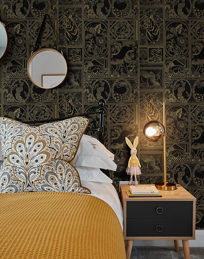 Erfoni 118"x17.7" Black and Gold Wallpaper Vintage Peel and Stick Wallpaper - Image 4